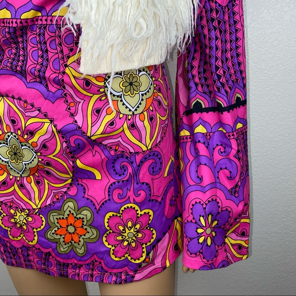 Groovy Hippy Go-Go Psychedelic Neon Mini Dress Costume - Picture 10 of 14